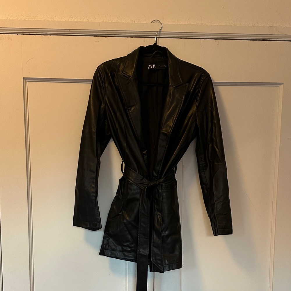 Zara Women's Black Belted Leather Jacket